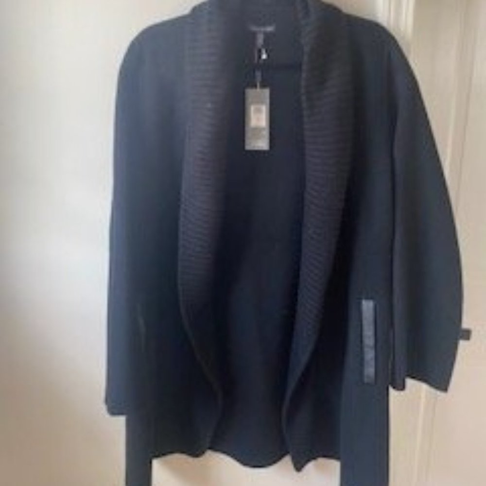 NWT Eileen Fisher Black Knit Shawl Collar Coat - originally $598 - Size Medium